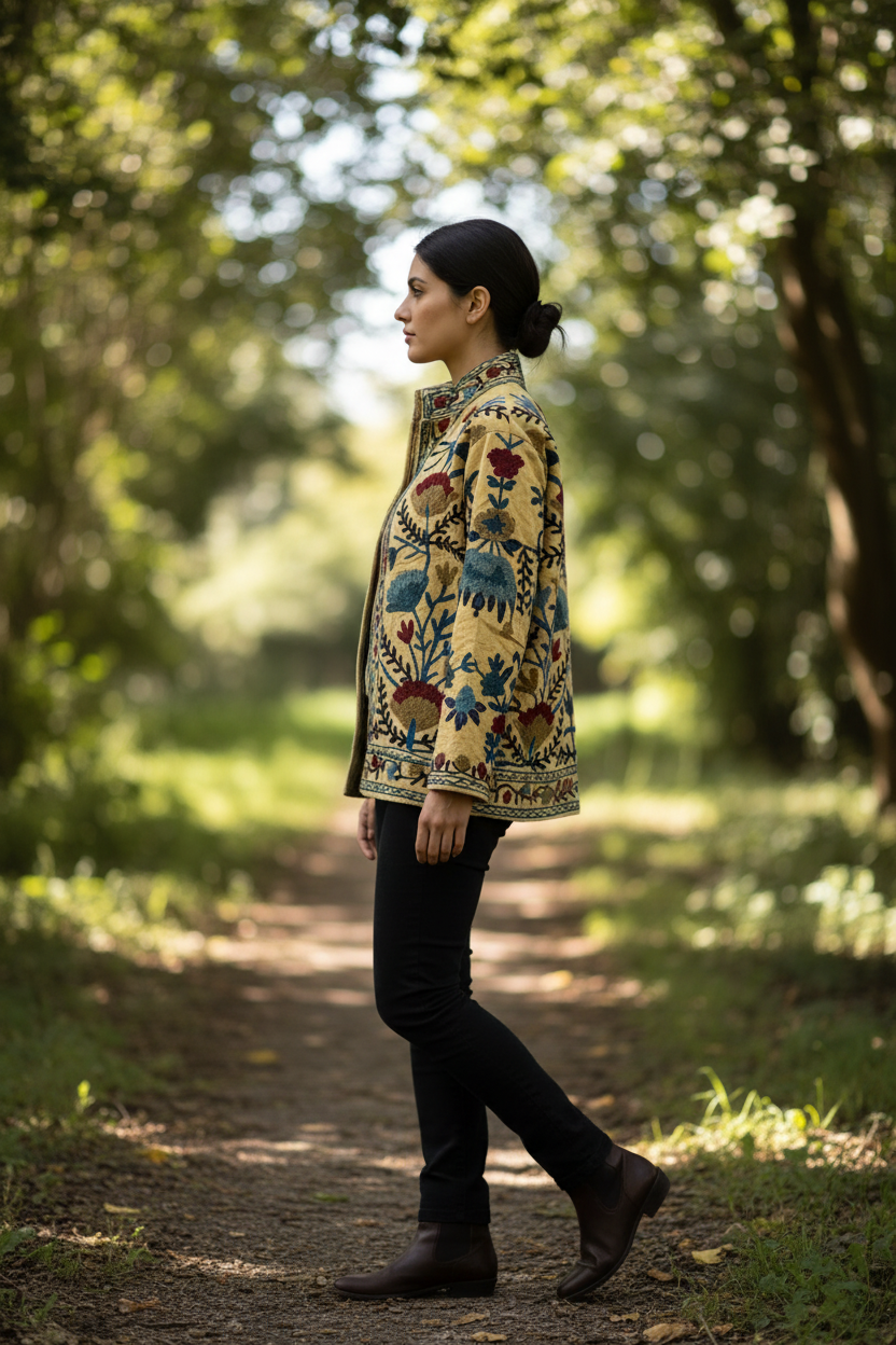 Butter Yellow Suzani Jacket - side profile
